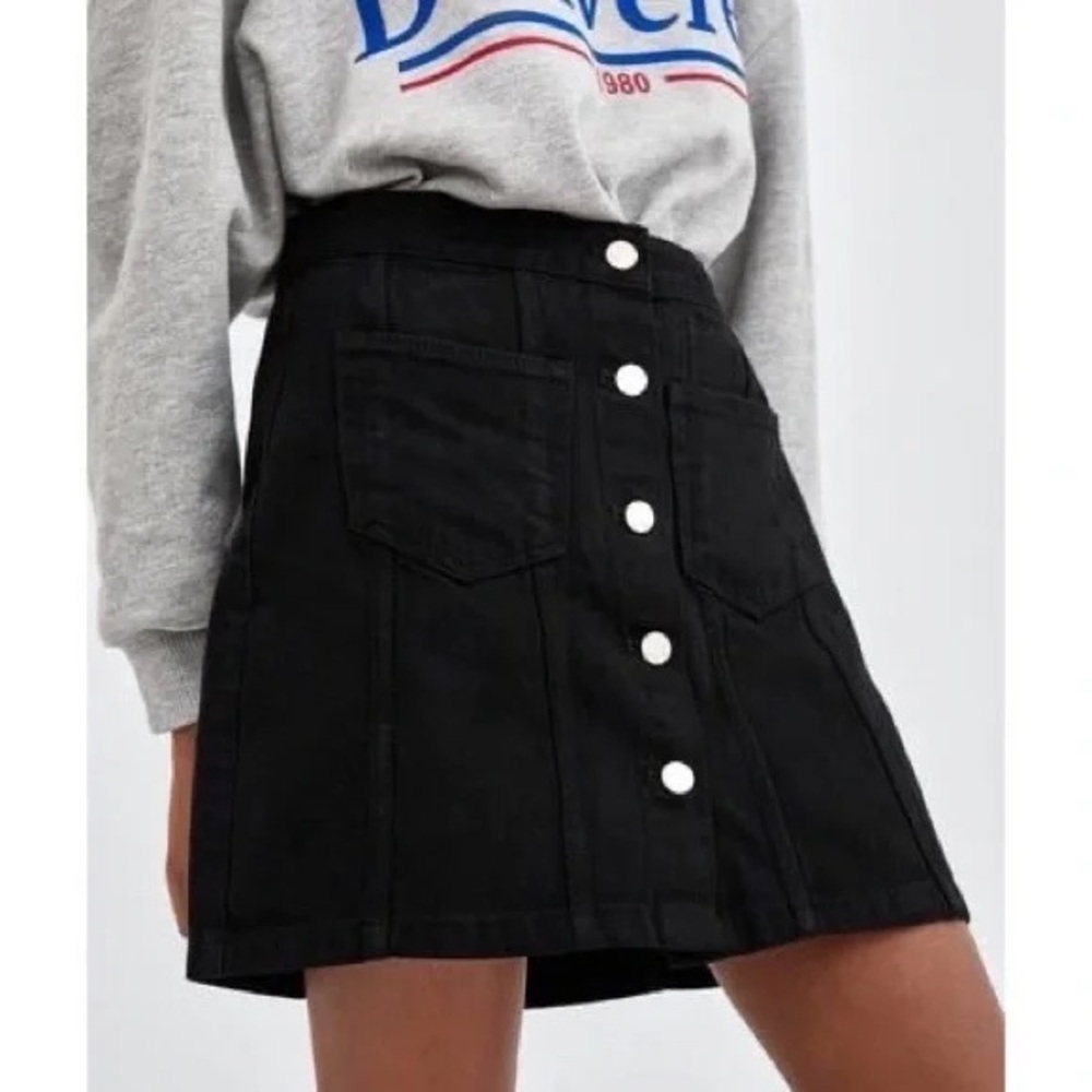 Zara Black Denim Button Skirt